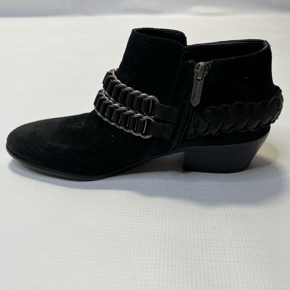 Sam Edelman Posey Suede Leather Ankle Booties Womens 8.5 Metal Chain Black Boots - Picture 13 of 15
